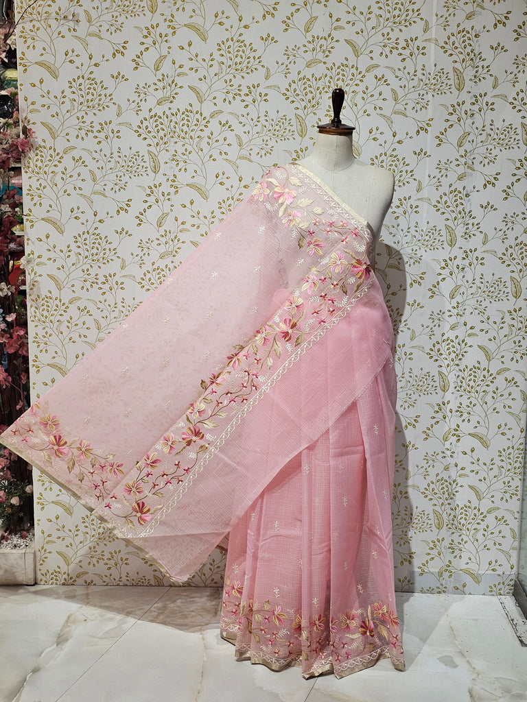Kota Doriya Saree Floral Resham Embroidery Border with Designer Pallu