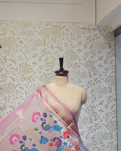 Cotton Paithani Saree Pure Cotton with Narali Border & Peacock Double Pallu