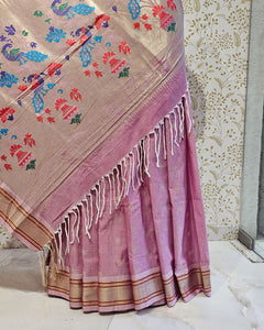 Cotton Paithani Saree Pure Cotton with Narali Border & Peacock Double Pallu