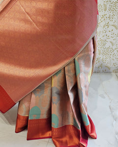 Banarasi Tissue Saree Copper Designer Border with Rangkat Design & Brocade Pallu