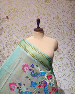 Cotton Paithani Saree Pure Cotton with Narali Border & Peacock Double Pallu