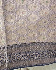 Tissue Kanjivaram Saree Floral Jaal Body with Skirt Border & Brocade Pallu