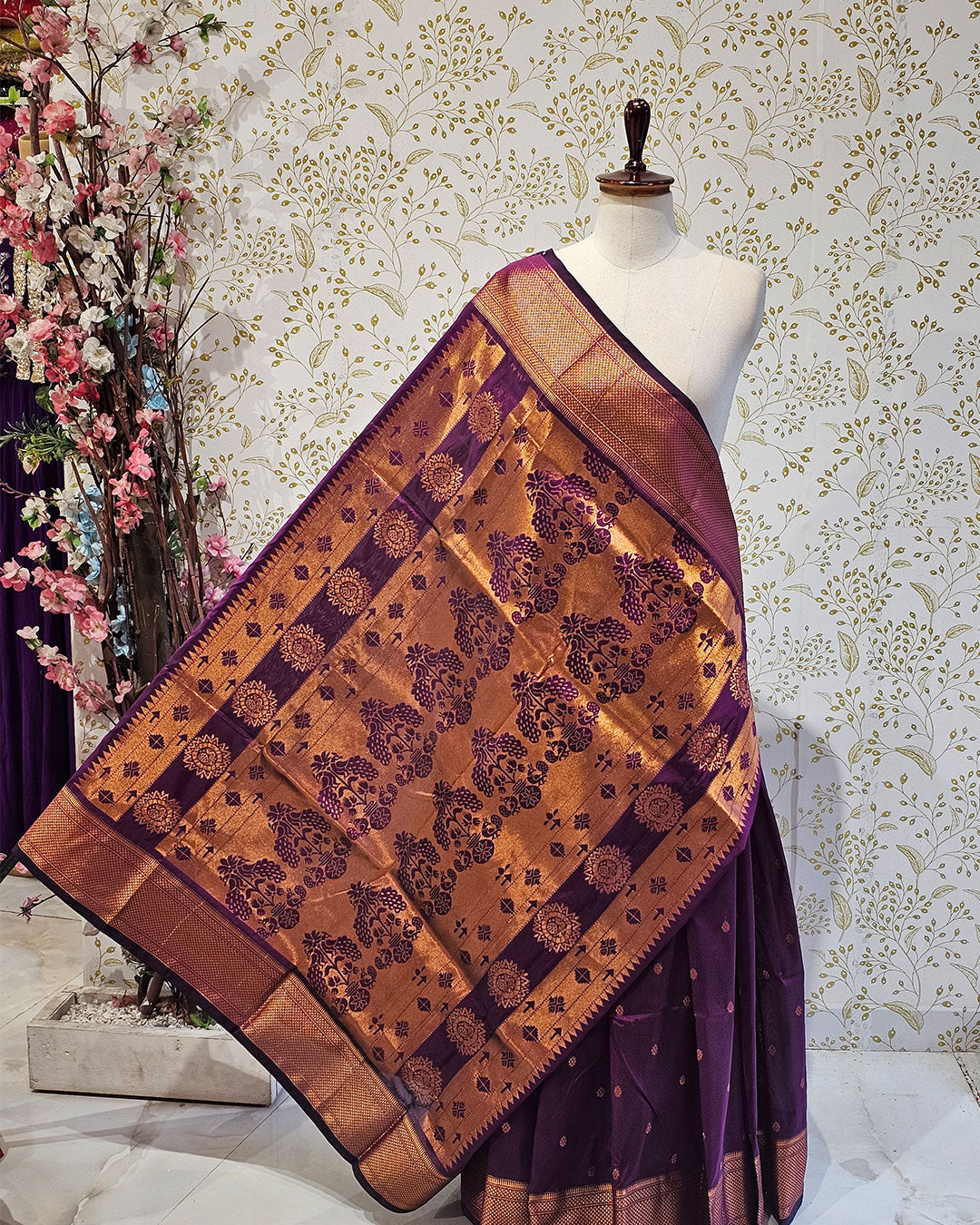 Copper Paithani Silk Saree  Premium Soft Silk with Zari Border & Brocade Pallu