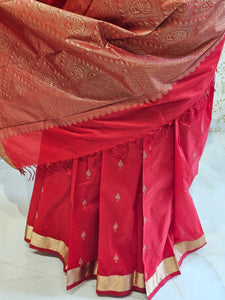 Silk Kanjivaram Saree  Light Gold Jari Butti Pattern with Karvati Border & Brocade Pallu