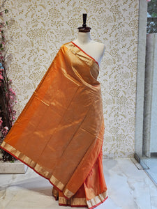 Silk Kanjivaram Saree  Light Gold Jari Butti Pattern with Karvati Border & Brocade Pallu