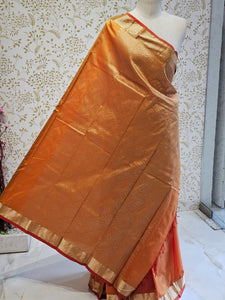 Silk Kanjivaram Saree  Light Gold Jari Butti Pattern with Karvati Border & Brocade Pallu