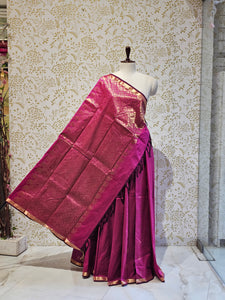 Kanjivaram Silk Saree  Light Gold Jari Butti with Small Border & Brocade Pallu