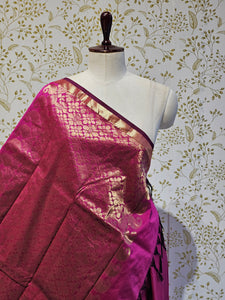 Kanjivaram Silk Saree  Light Gold Jari Butti with Small Border & Brocade Pallu