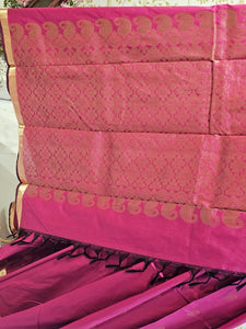 Kanjivaram Silk Saree  Light Gold Jari Butti with Small Border & Brocade Pallu