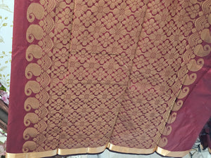 Kanjivaram Silk Saree  Light Gold Jari Butti with Small Border & Brocade Pallu