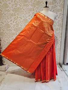 Kanjivaram Silk Saree  Light Gold Jari Butti with Small Border & Brocade Pallu