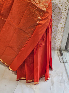 Kanjivaram Silk Saree  Light Gold Jari Butti with Small Border & Brocade Pallu