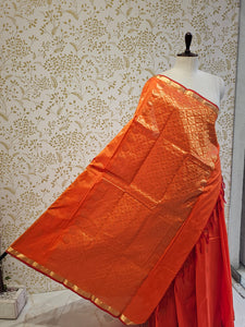 Kanjivaram Silk Saree  Light Gold Jari Butti with Small Border & Brocade Pallu