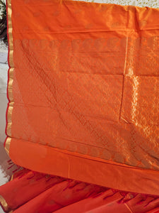 Kanjivaram Silk Saree  Light Gold Jari Butti with Small Border & Brocade Pallu