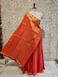 Kanjivaram Silk Saree  Light Gold Jari Butti with Small Border & Brocade Pallu