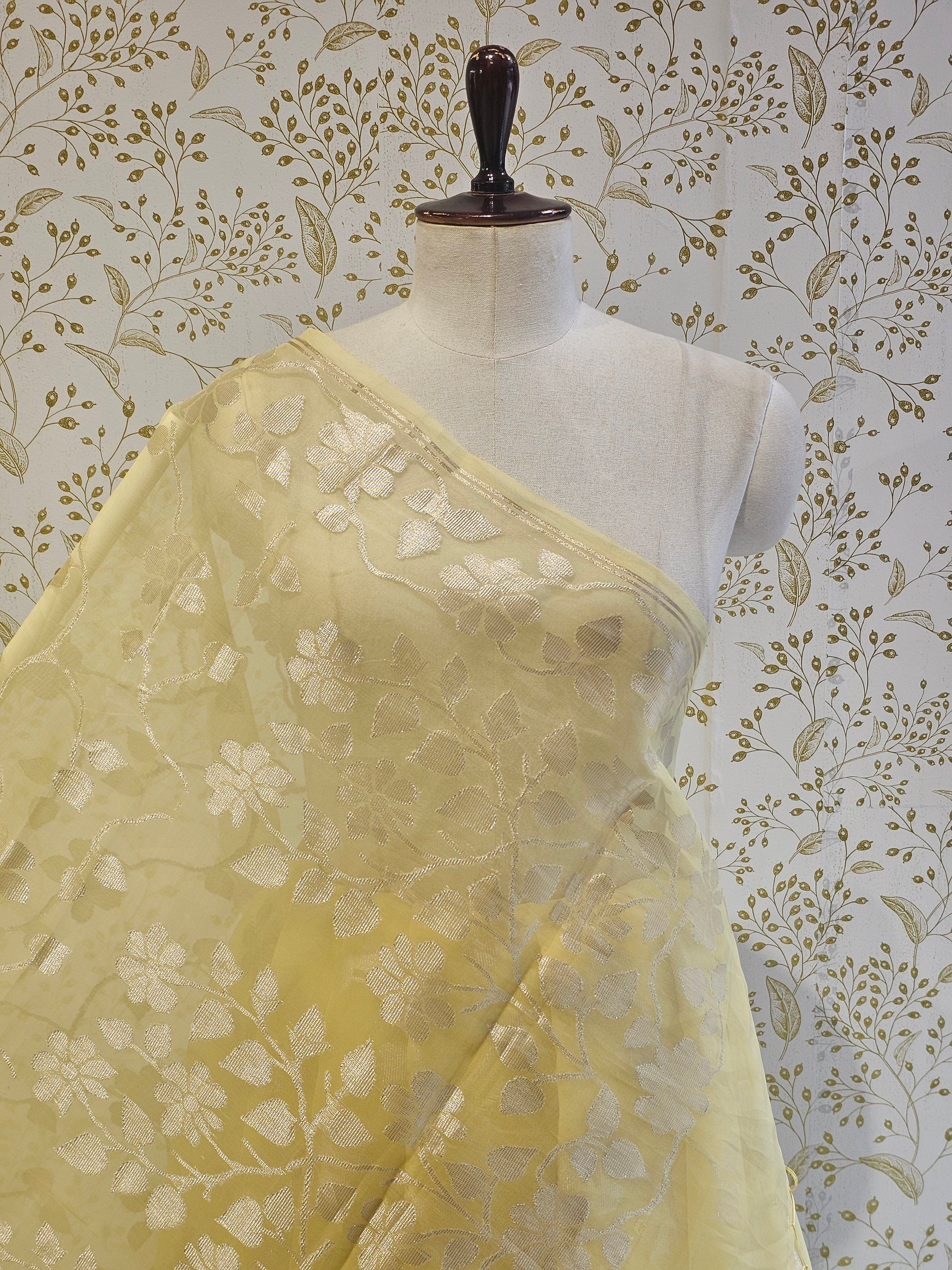 Banarasi Tissue Organza Saree  All-Over Zari Jaal with Minimal Border & Floral Pallu