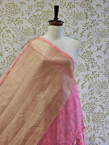 Banarasi Tissue Organza Saree  Minimalistic Floral Motifs & Soft Gold Zari Border