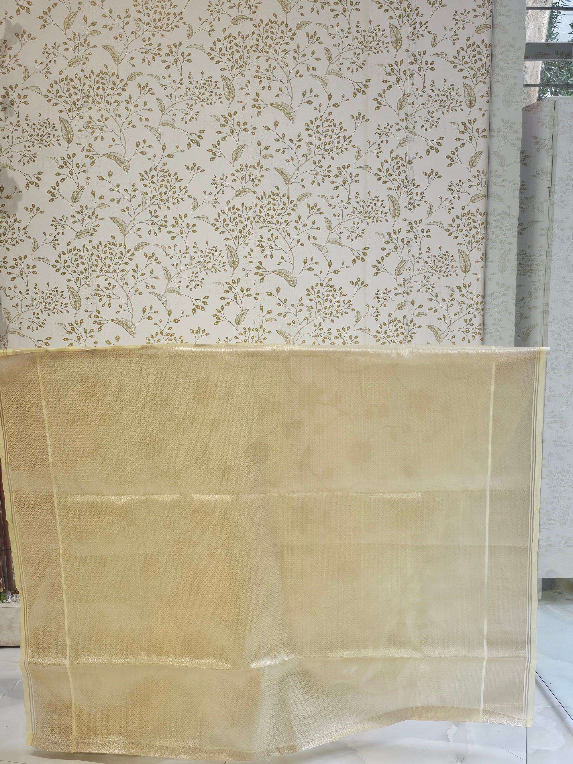 Banarasi Tissue Organza Saree  All-Over Zari Jaal with Minimal Border & Floral Pallu