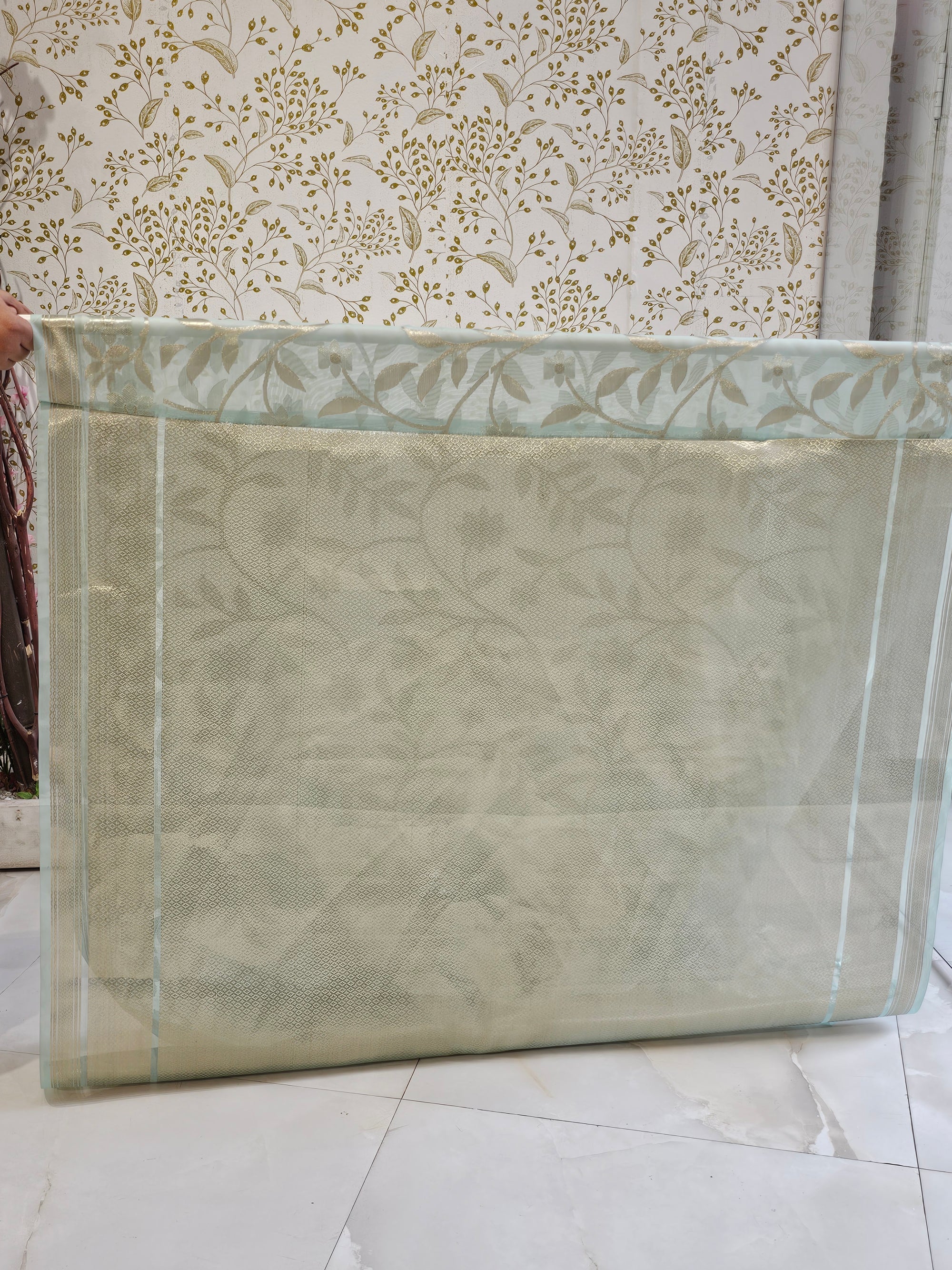Banarasi Tissue Organza Saree  All-Over Zari Jaal with Minimal Border & Floral Pallu