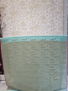 Banarasi Tissue Organza Saree  Minimalistic Floral Motifs & Soft Gold Zari Border