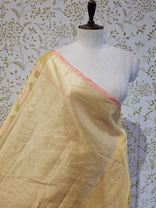 Banarasi Tissue Organza Saree  Minimalistic Floral Motifs & Soft Gold Zari Border