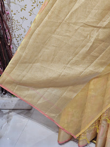 Banarasi Tissue Organza Saree  Minimalistic Floral Motifs & Soft Gold Zari Border