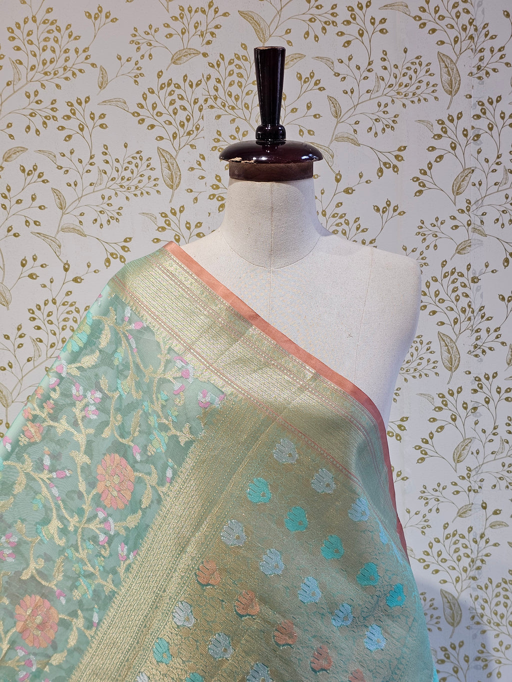 Banarasi Tissue Organza Saree Floral Resham & Zari Jaal with Meenakari Detailing