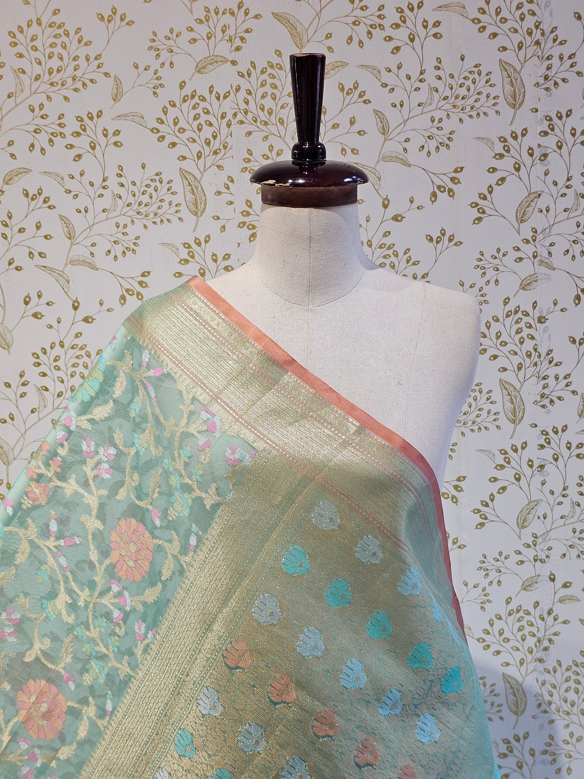 Banarasi Tissue Organza Saree Floral Resham & Zari Jaal with Meenakari Detailing
