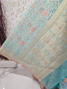 Banarasi Tissue Organza Saree Floral Resham & Zari Jaal with Meenakari Detailing