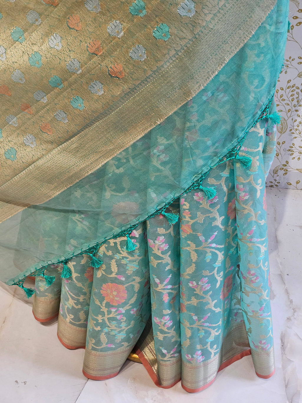 Banarasi Tissue Organza Saree Floral Resham & Zari Jaal with Meenakari Detailing