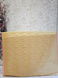 Banarasi Tissue Organza Saree  Minimalistic Floral Motifs & Soft Gold Zari Border