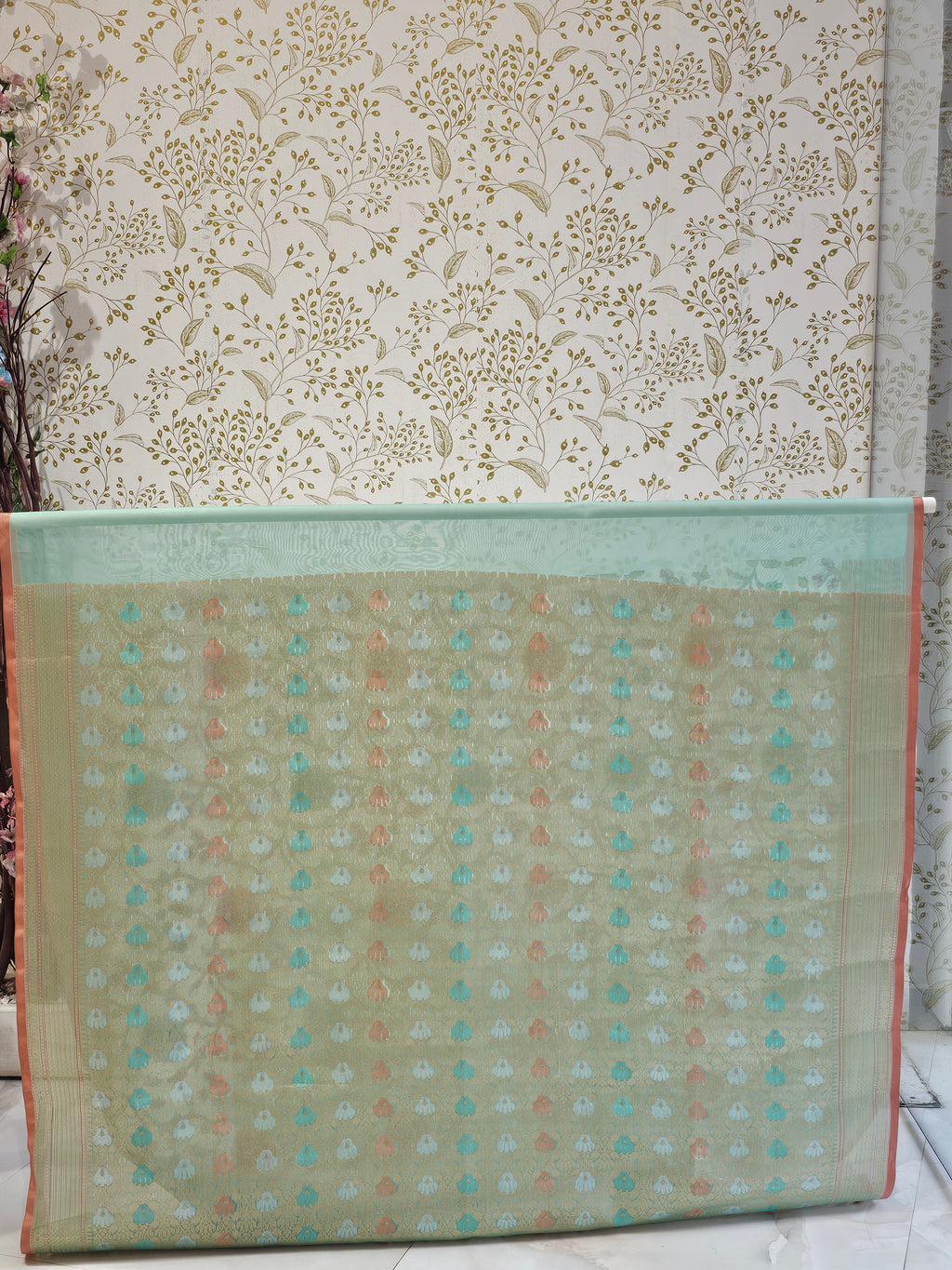 Banarasi Tissue Organza Saree Floral Resham & Zari Jaal with Meenakari Detailing