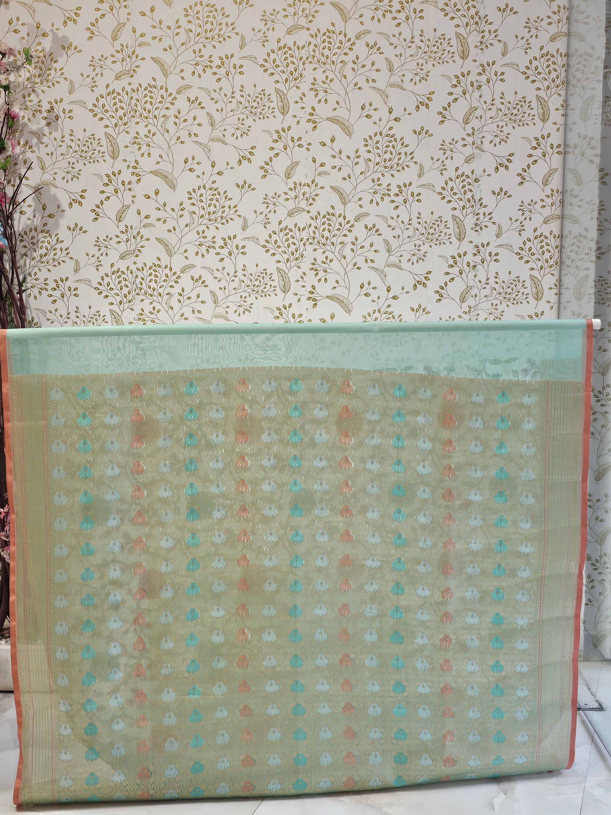 Banarasi Tissue Organza Saree Floral Resham & Zari Jaal with Meenakari Detailing
