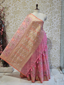 Banarasi Tissue Organza Saree Floral Resham & Zari Jaal with Meenakari Detailing