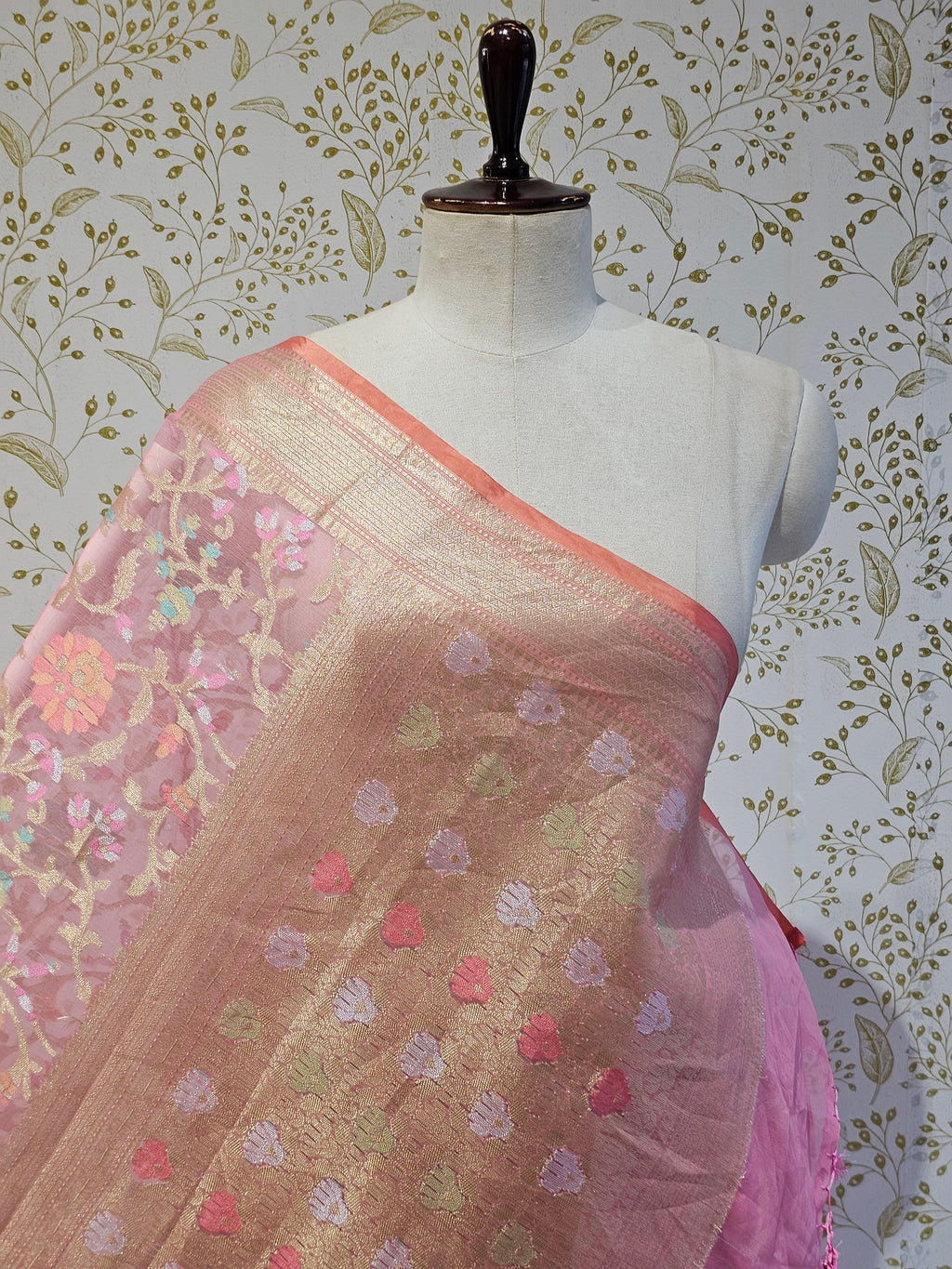 Banarasi Tissue Organza Saree Floral Resham & Zari Jaal with Meenakari Detailing