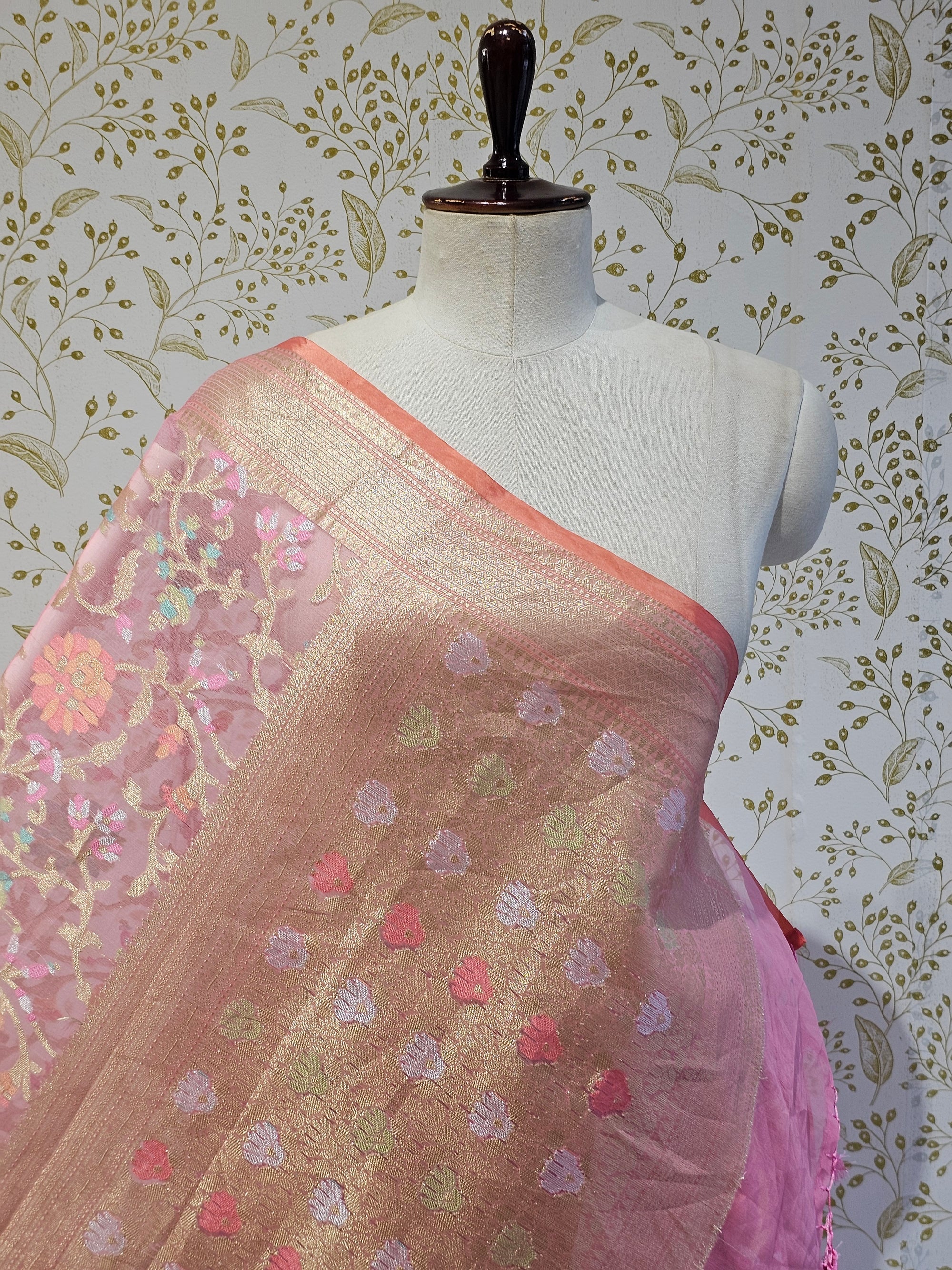 Banarasi Tissue Organza Saree Floral Resham & Zari Jaal with Meenakari Detailing