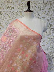 Banarasi Tissue Organza Saree Floral Resham & Zari Jaal with Meenakari Detailing