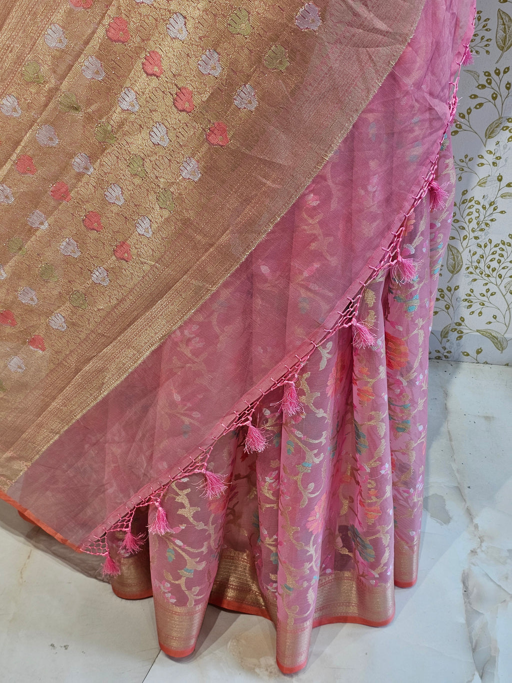 Banarasi Tissue Organza Saree Floral Resham & Zari Jaal with Meenakari Detailing