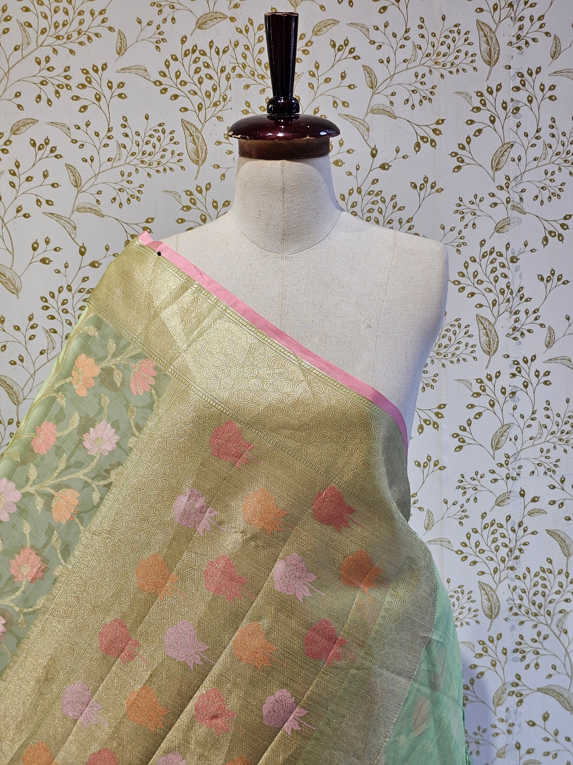 Banarasi Tissue Organza Saree Floral Resham & Zari Jaal with Meenakari Detailing