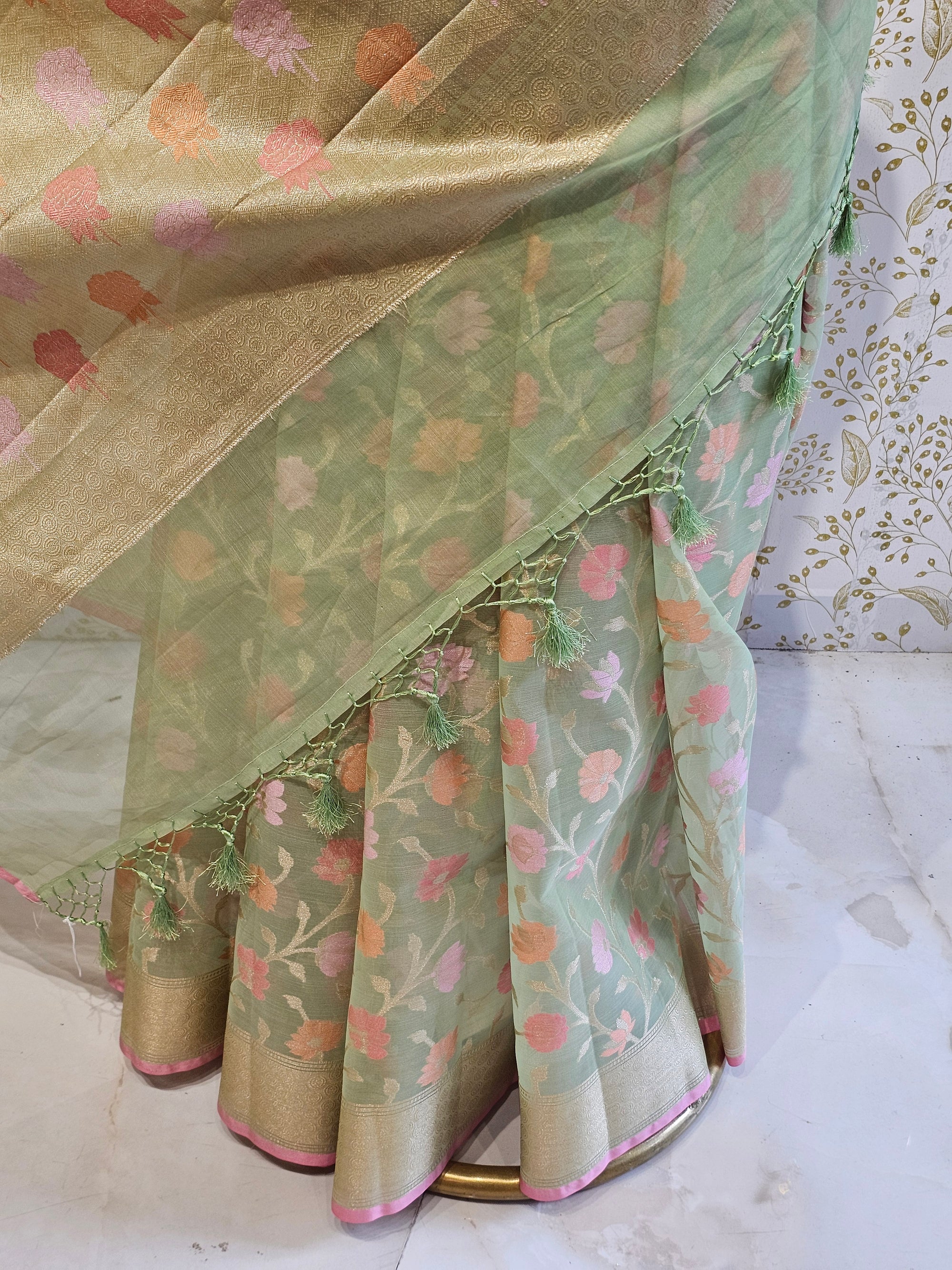Banarasi Tissue Organza Saree Floral Resham & Zari Jaal with Meenakari Detailing