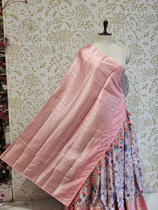 Printed Tussar Silk Saree Digital Floral Print with Silver Banarasi Border & Pallu