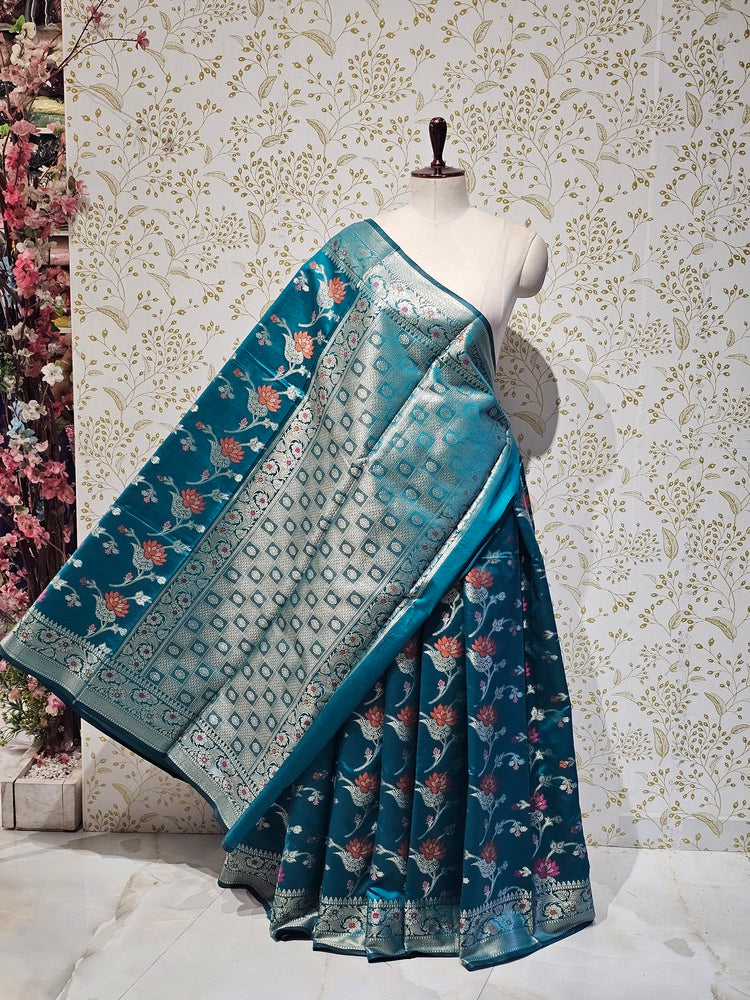 Banarasi Katan Silk Saree  Meenakari Jaal with Floral Brocade Pallu