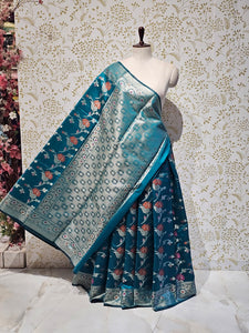 Banarasi Katan Silk Saree  Meenakari Jaal with Floral Brocade Pallu