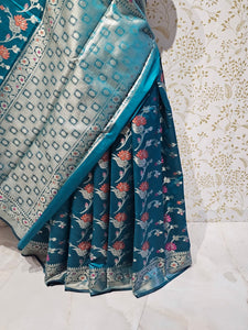 Banarasi Katan Silk Saree  Meenakari Jaal with Floral Brocade Pallu