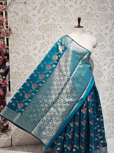Banarasi Katan Silk Saree  Meenakari Jaal with Floral Brocade Pallu