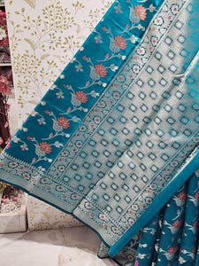 Banarasi Katan Silk Saree  Meenakari Jaal with Floral Brocade Pallu