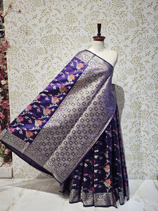 Banarasi Katan Silk Saree  Meenakari Jaal with Floral Brocade Pallu