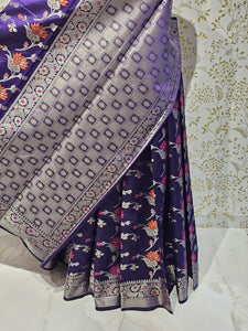 Banarasi Katan Silk Saree  Meenakari Jaal with Floral Brocade Pallu