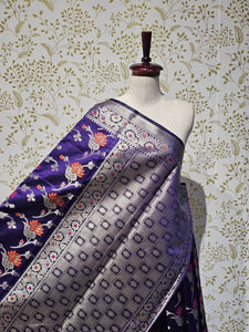 Banarasi Katan Silk Saree  Meenakari Jaal with Floral Brocade Pallu