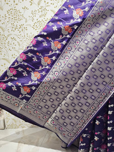 Banarasi Katan Silk Saree  Meenakari Jaal with Floral Brocade Pallu
